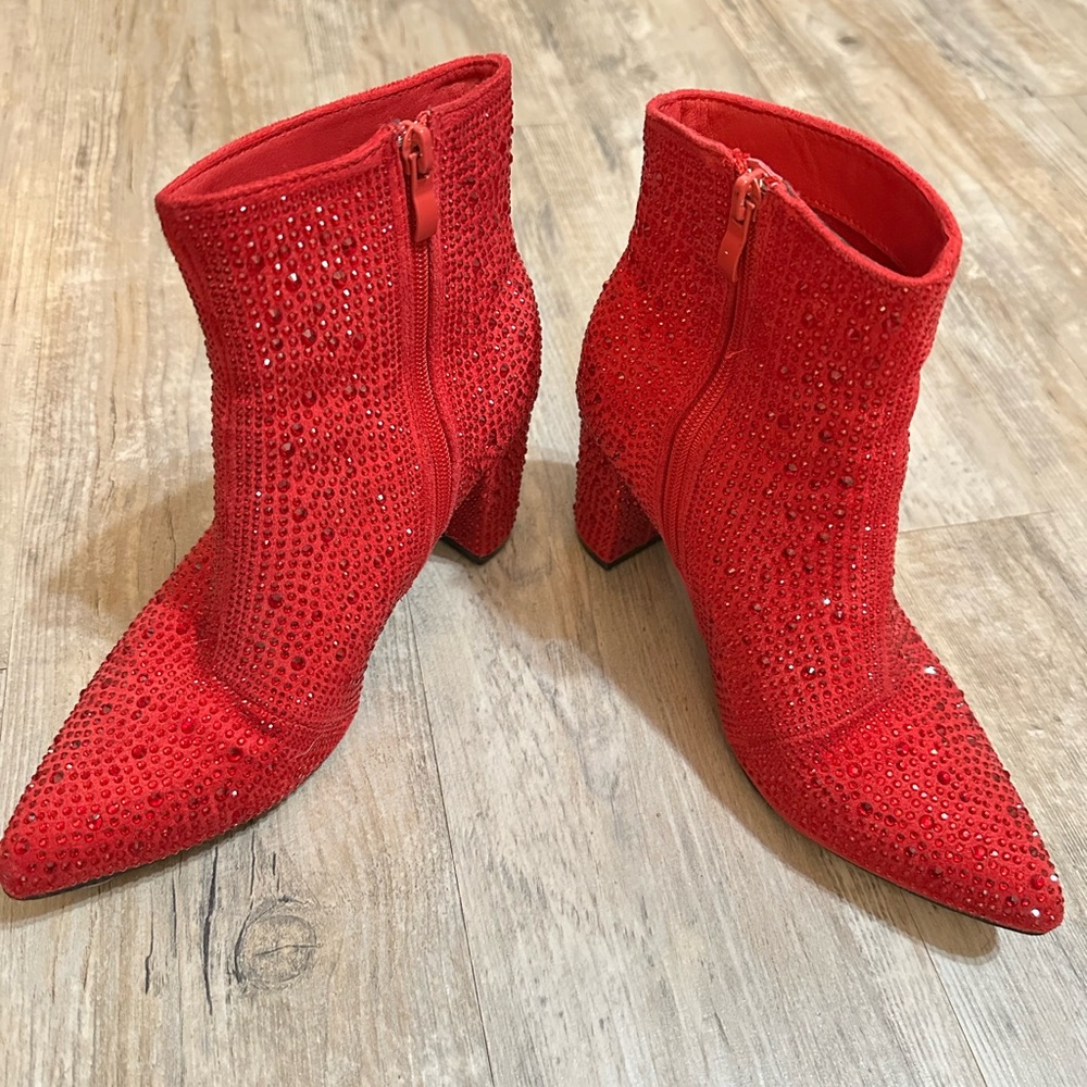 Red Rhinestone Ankle Boots Willow Boutique